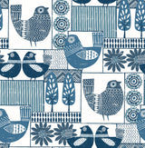 Hennika Blue Patchwork Wallpaper with Scandinavian Folk Bird and Floral Geometric Motif - A-Street Prints 2821-25113