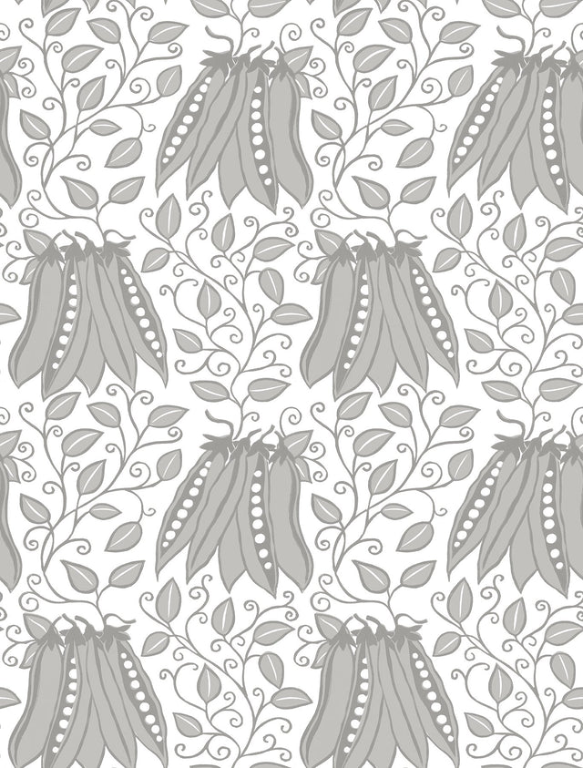 Peas in a Pod Light Grey Garden Wallpaper with Scandinavian Botanical Fruit Motif - A-Street Prints 2821-25119