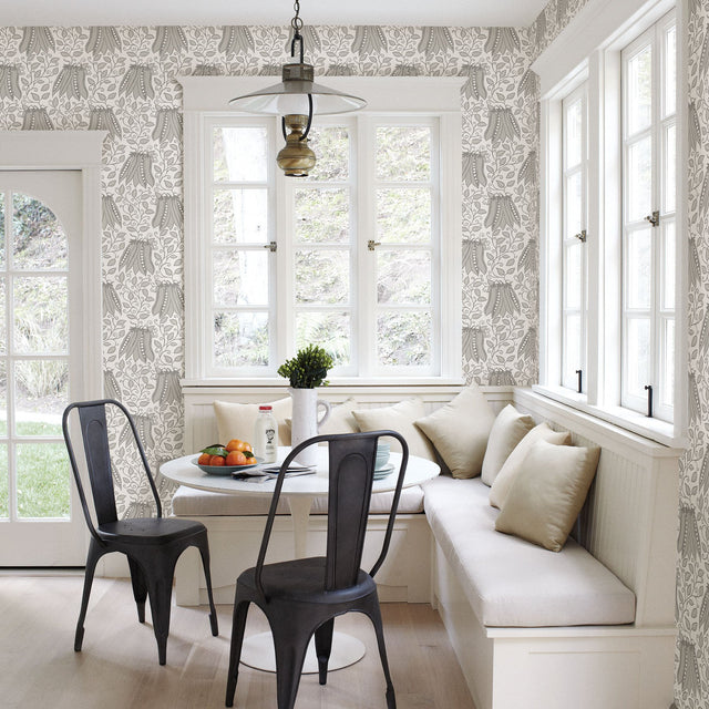 Peas in a Pod Light Grey Garden Wallpaper with Scandinavian Botanical Fruit Motif - A-Street Prints 2821-25119