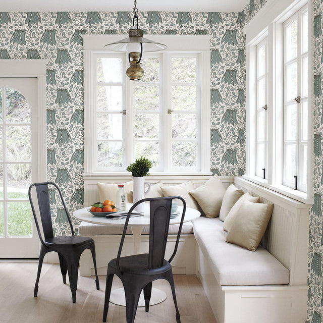 Peas in a Pod Turquoise Garden Wallpaper with Botanical Fruit Motif, Scandinavian Style - A-Street Prints 2821-25121