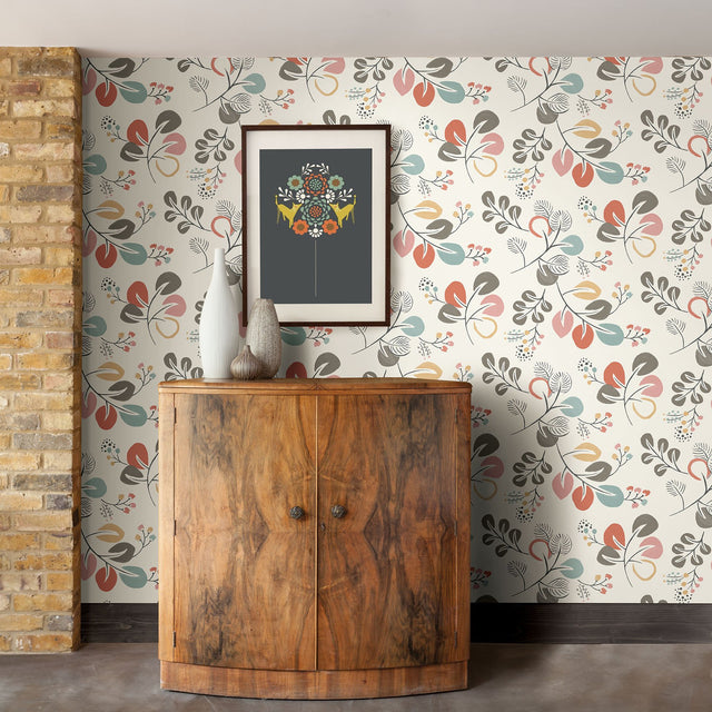 Jona Multicolor Trail Wallpaper with Scandinavian Leaves Pattern - A-Street Prints 2821-25122