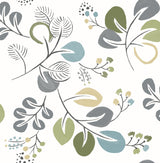 Jona Green Trail Wallpaper with Scandinavian Leaves Pattern, Paste the Wall Unpasted Non Woven - A-Street Prints 2821-25123