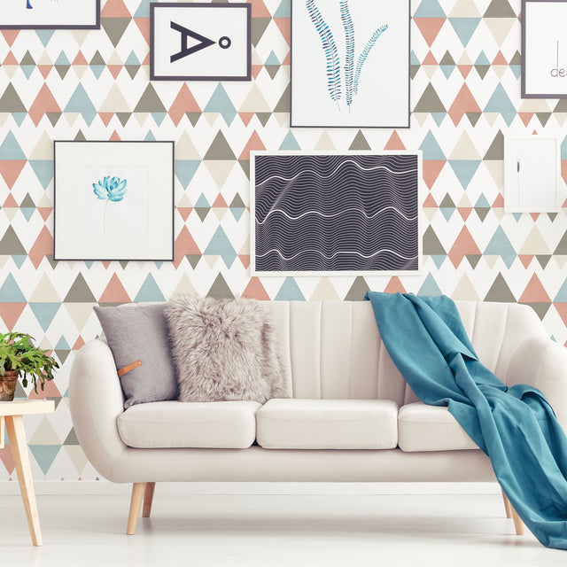 Trilogy Coral Geometric Wallpaper with Scandinavian Geometric Triangle Pattern - A-Street Prints 2821-25131