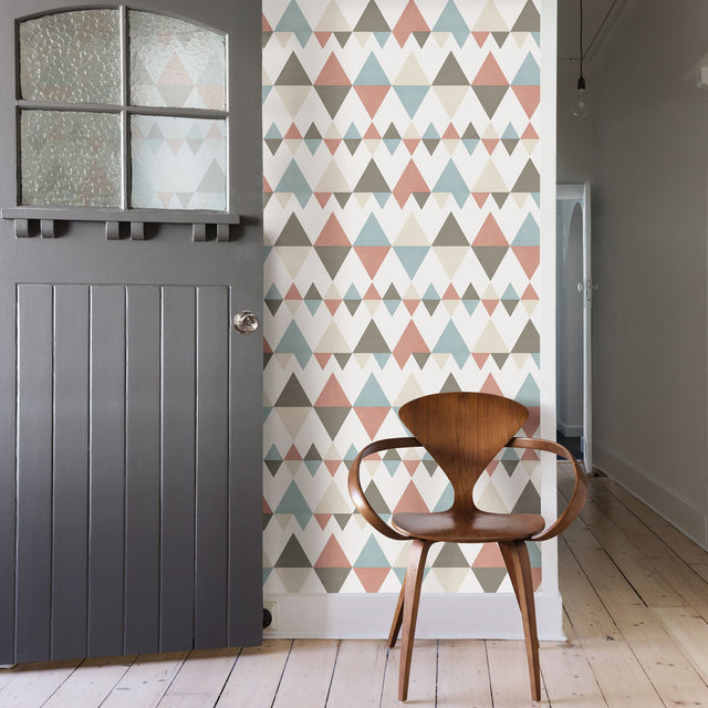 Trilogy Coral Geometric Wallpaper with Scandinavian Geometric Triangle Pattern - A-Street Prints 2821-25131