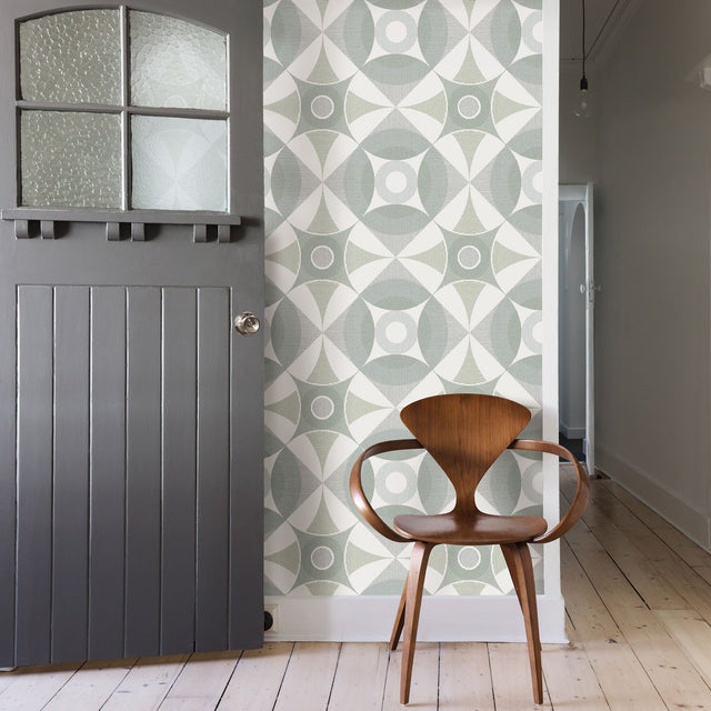 Ellis Sage Geometric Wallpaper with Scandinavian Kaleidoscope Circle Motif - A?Street Prints 2821-25135