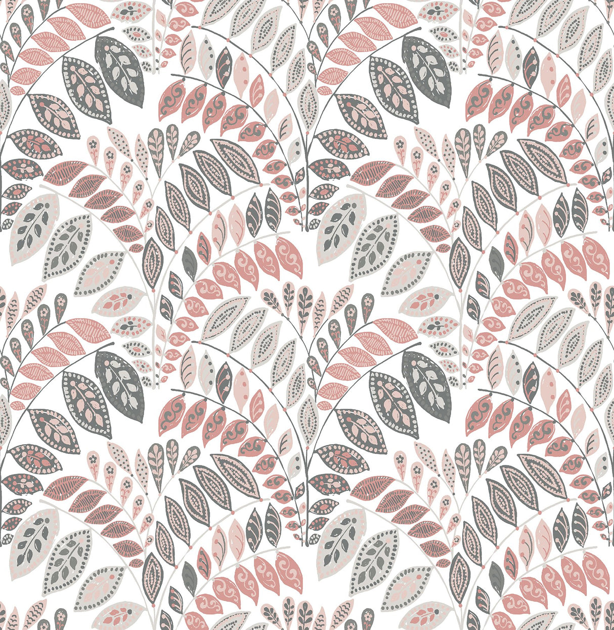 Fiddlehead Pink Botanical Wallpaper with Scandinavian Leaf Motif - A-Street Prints 2821-25141