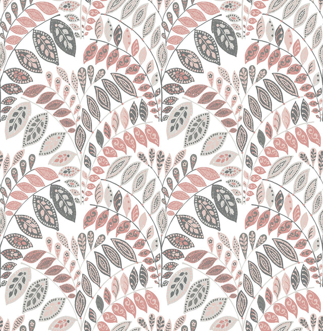 Fiddlehead Pink Botanical Wallpaper with Scandinavian Leaf Motif - A-Street Prints 2821-25141