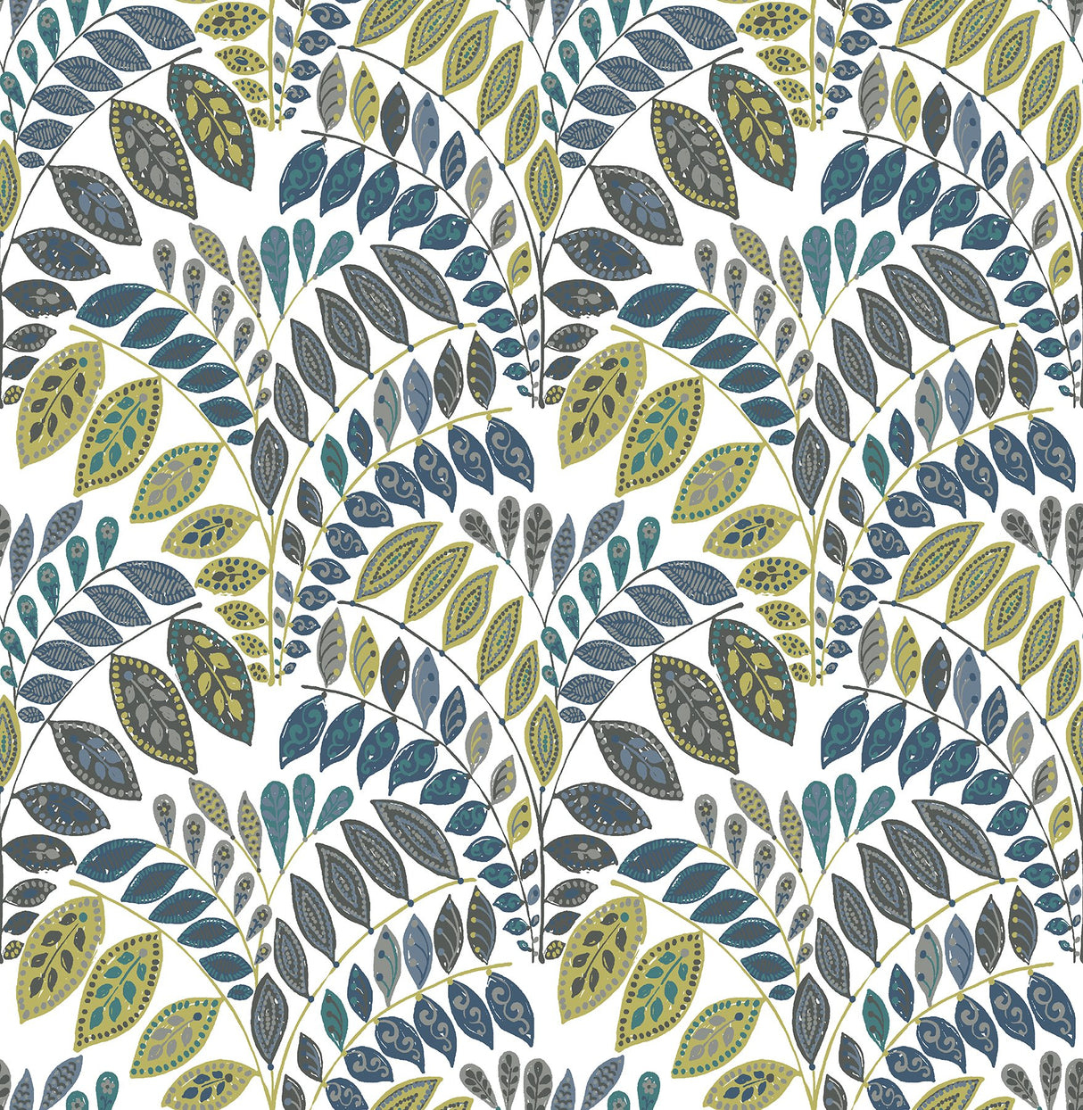 Fiddlehead Green Botanical Wallpaper with Scandinavian Leaves Motif - A-Street Prints 2821-25142