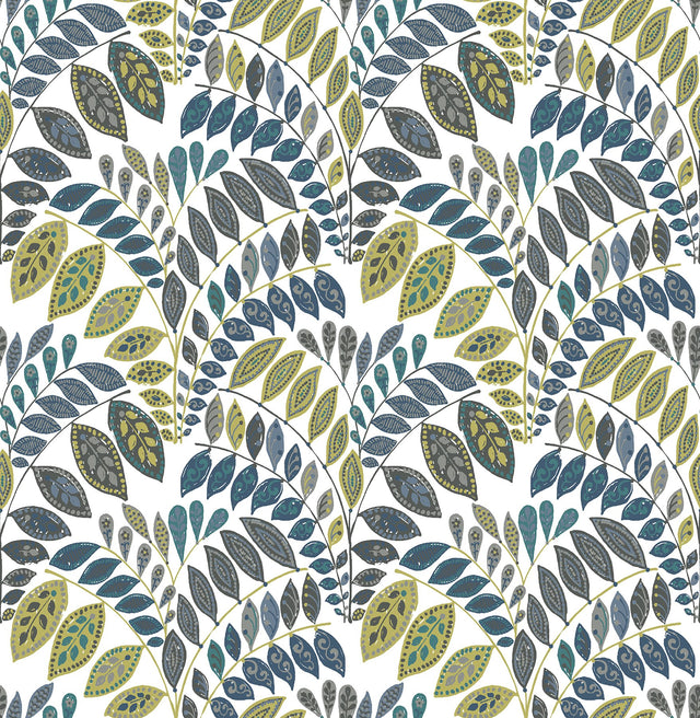 Fiddlehead Green Botanical Wallpaper with Scandinavian Leaves Motif - A-Street Prints 2821-25142