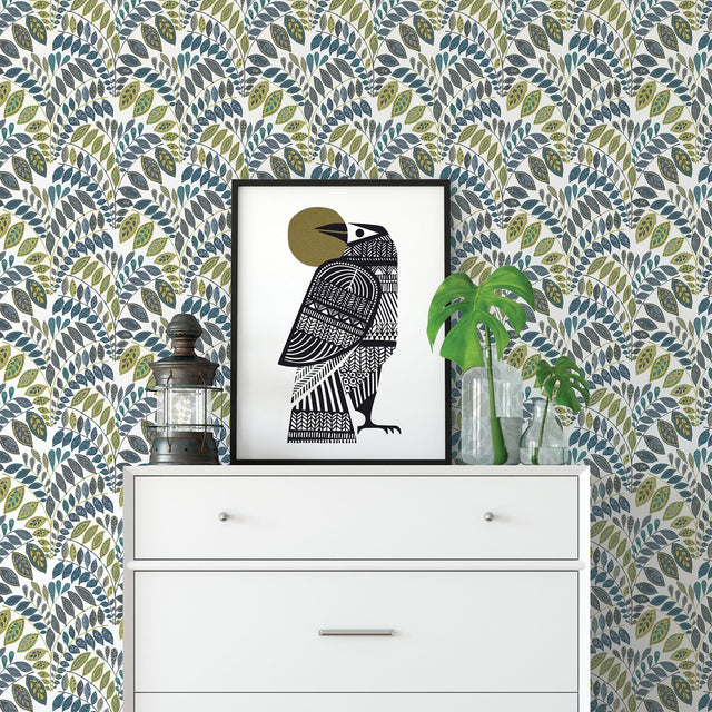Fiddlehead Green Botanical Wallpaper with Scandinavian Leaves Motif - A-Street Prints 2821-25142