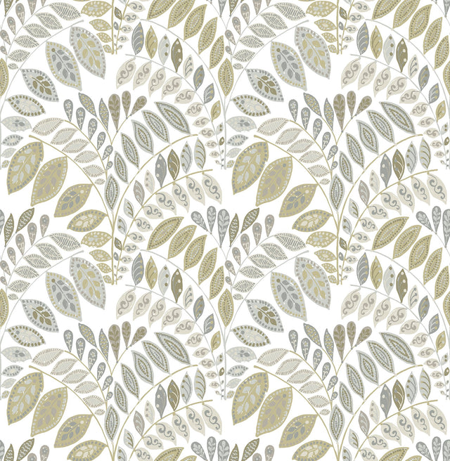 Fiddlehead Grey Botanical Wallpaper with Scandinavian Leaves Pattern - A-Street Prints 2821-25145