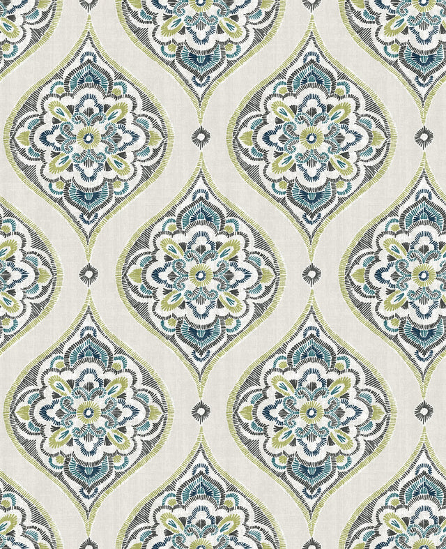 Adele Green Damask Wallpaper with Scandinavian Ogee Pattern - A-Street Prints 2821-25148