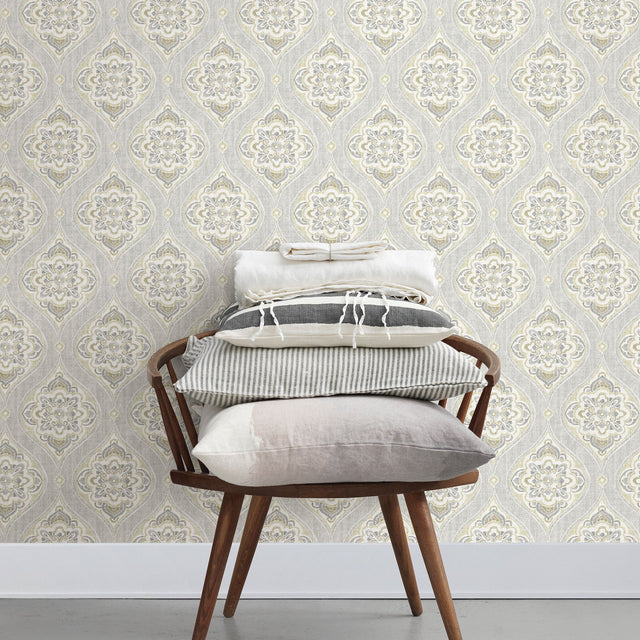Adele Light Grey Damask Wallpaper with Scandinavian Ogee Motif - A-Street Prints 2821-25149