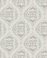 Adele Teal Damask Wallpaper with Scandinavian Ogee Pattern - A-Street Prints 2821-25150