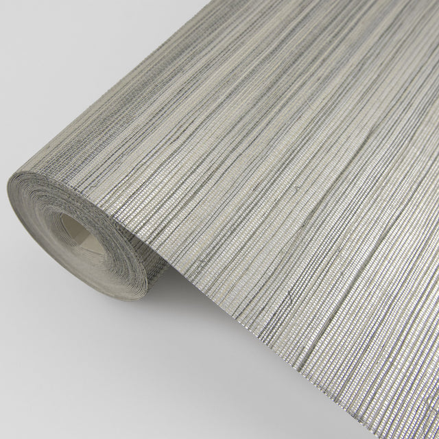 Nathan Silver Grasscloth Wallpaper with Textured Woven Natural Fiber Pattern - A?Street Prints 2829-80010