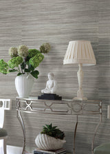 Nathan Silver Grasscloth Wallpaper with Textured Woven Natural Fiber Pattern - A?Street Prints 2829-80010
