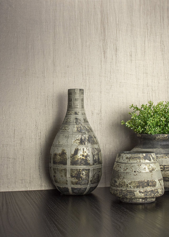 Lustre Taupe Silk Weave Wallpaper with Metallic Faux Fabric Texture - Brewster 2829-82004