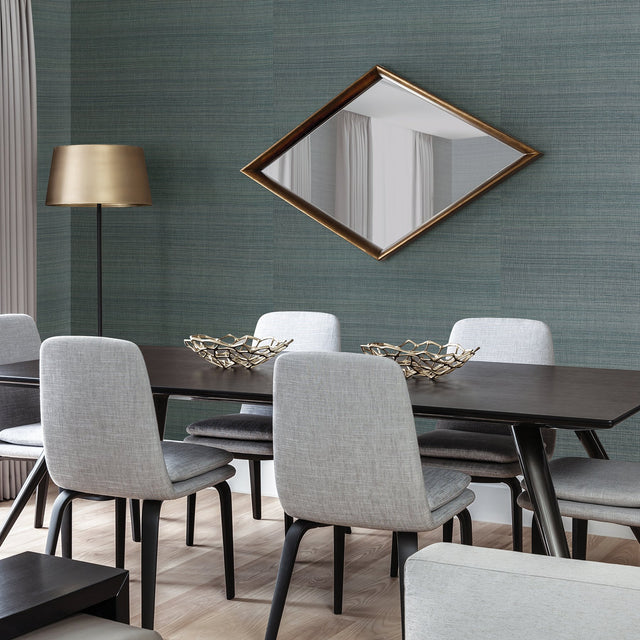 Laem Teal Grasscloth Wallpaper with Textured Fiber Weave - A-Street Prints 2829-82021