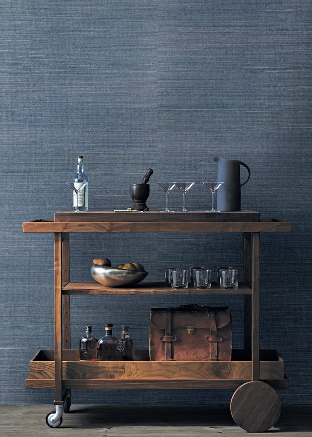 Lamphu Blue Sisal Grasscloth Textured Wallpaper - A-Street Prints 2829-82026