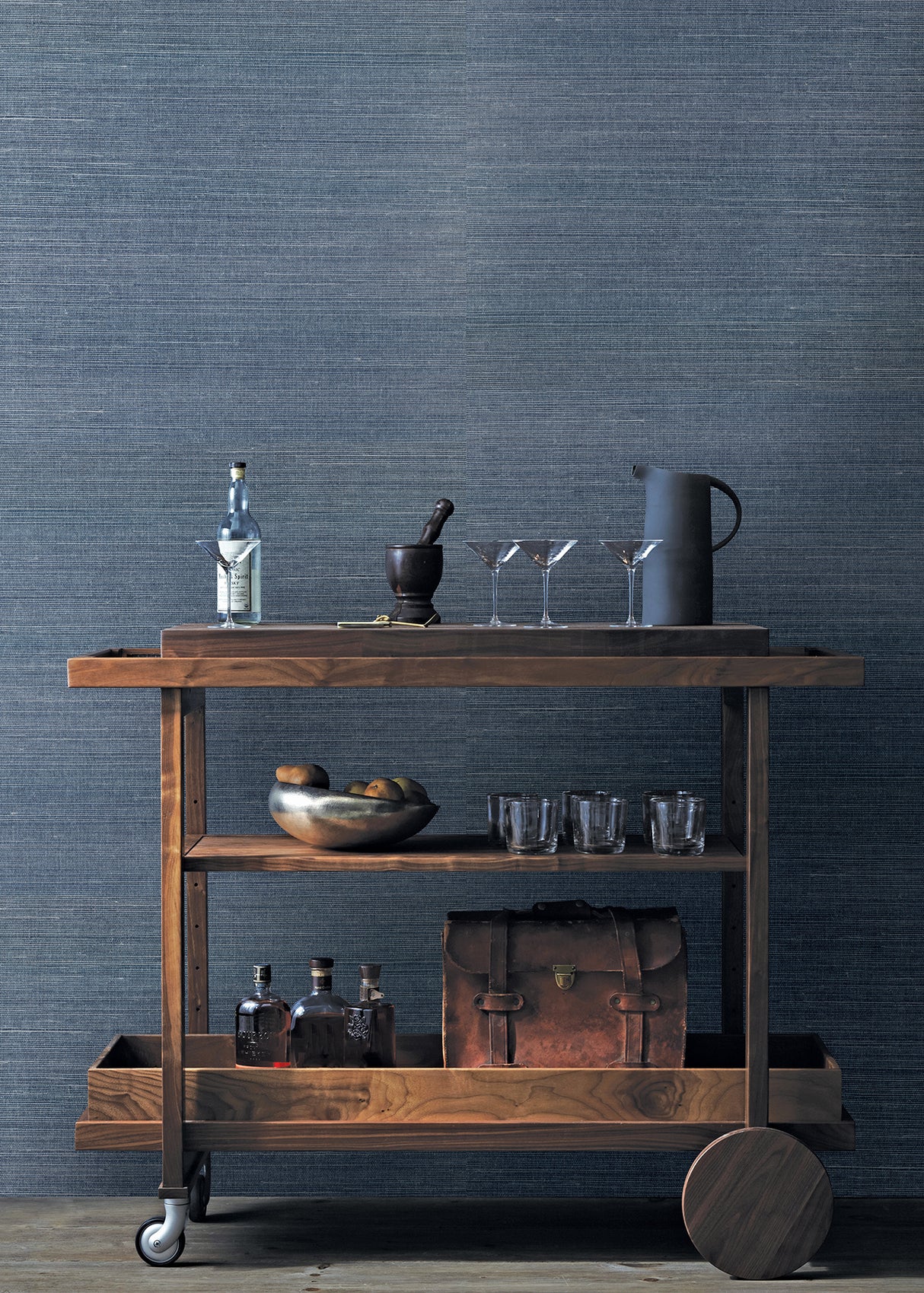Lamphu Blue by A-Street Prints Textured Grasscloth Woven Traditional Unpasted Metallic Detail Paper Backed Wallpaper - HY82026