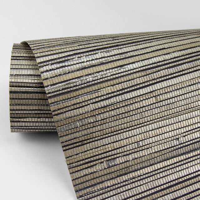Surin Metallic Grasscloth Wallpaper in Metallic Pewter and Beige Texture Pattern - A-Street Prints 2829-82032