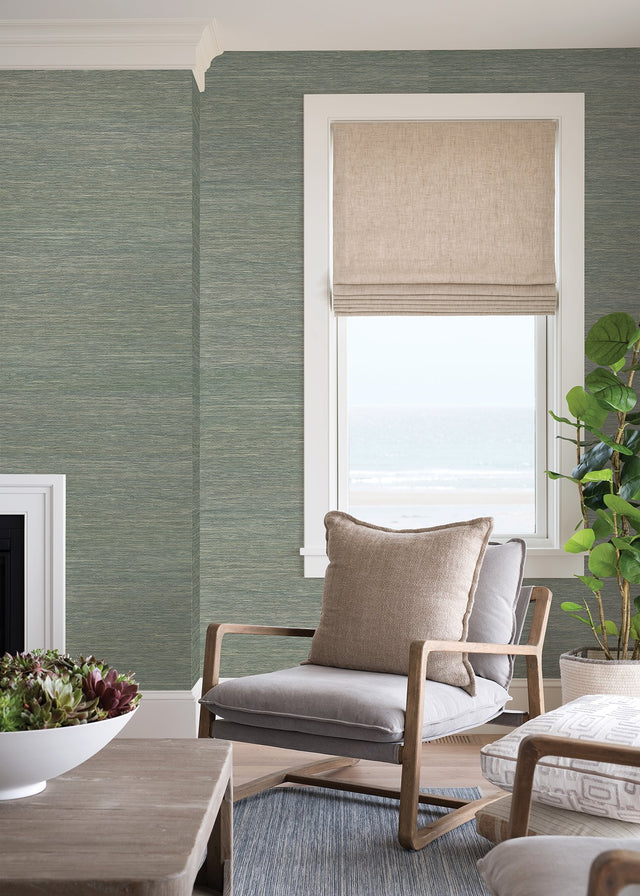 Batad Green Grasscloth Wallpaper with Textured Natural Fiber Weave - A?Street Prints 2829-82037