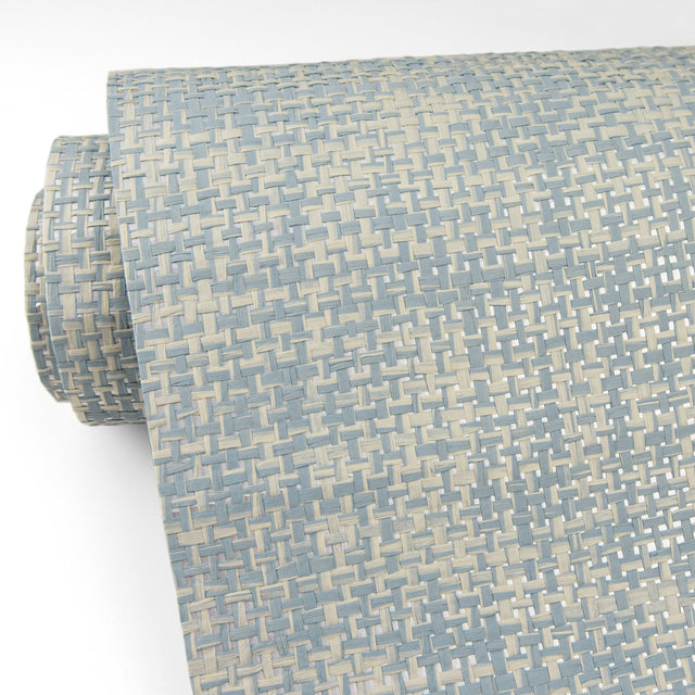 Arlyn Light Blue Grasscloth Wallpaper with Textured Paper Weave - Brewster 2829-82038
