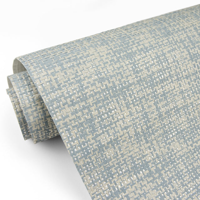 Arlyn Light Blue Grasscloth Wallpaper with Textured Paper Weave - Brewster 2829-82038