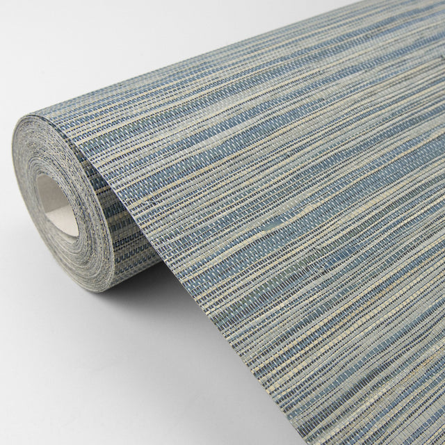 Pattaya Blue Grasscloth Wallpaper Blue Textured Grasscloth - A-Street Prints 2829-82040