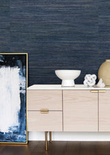 Pattini Indigo Grasscloth Wallpaper with Textured Woven Pattern - A?Street Prints 2829-82042