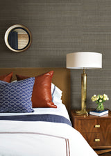 Tiemao Brown Abaca Grasscloth Wallpaper with Metallic Texture Pattern - A-Street Prints 2829-82044