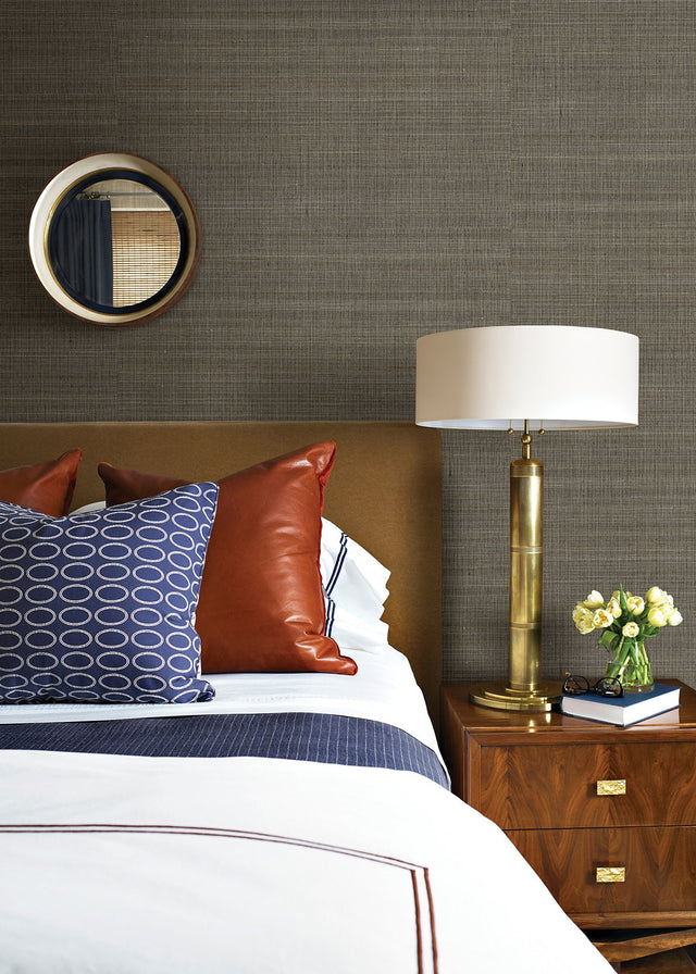 Tiemao Brown Abaca Grasscloth Wallpaper with Metallic Texture Pattern - A-Street Prints 2829-82044