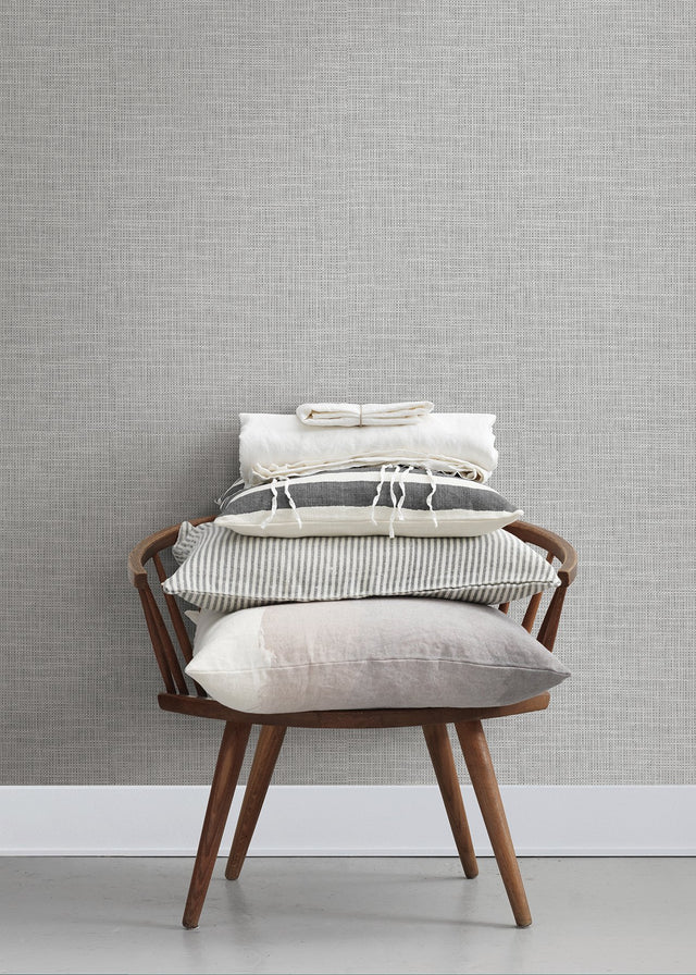 In The Loop Grey Faux Grasscloth Textured Wallpaper with Faux Grasscloth Pattern - Brewster 2829-82052