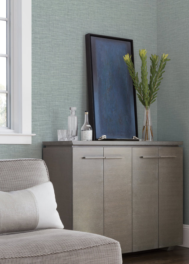 In The Loop Sage Faux Grasscloth Textured Wallpaper with Traditional Faux Effects Pattern - A?Street Prints 2829-82060
