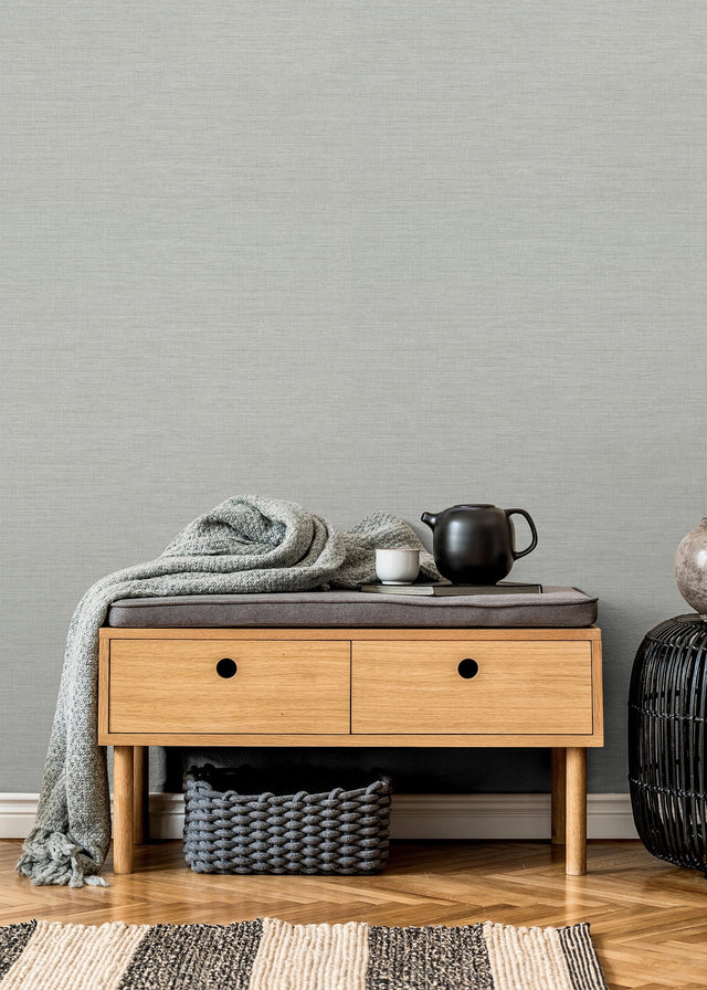 Essence Light Grey Linen Texture Wallpaper with Faux Linen Fabric & Woven Texture - A-Street Prints 2829-82061