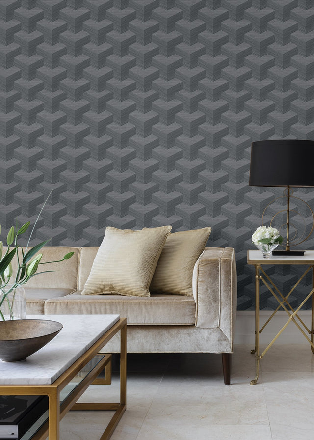 Y Knot Slate Geometric Texture Wallpaper with Modern Geometrics Pattern - Brewster 2829-82064