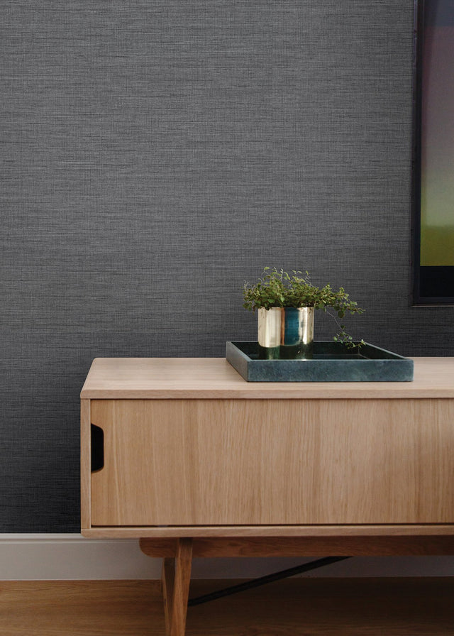 Essence Dark Grey Linen Texture Wallpaper with Fabric & Woven Textures Pattern, Traditional Style - A-Street Prints 2829-82068
