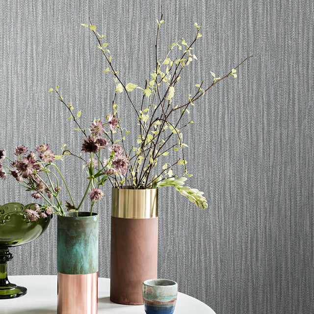 Raffia Charcoal Faux Grasscloth Wallpaper