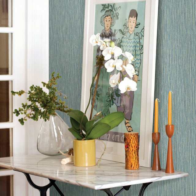 Raffia Aqua Faux Grasscloth Wallpaper Aqua - 2861-25420
