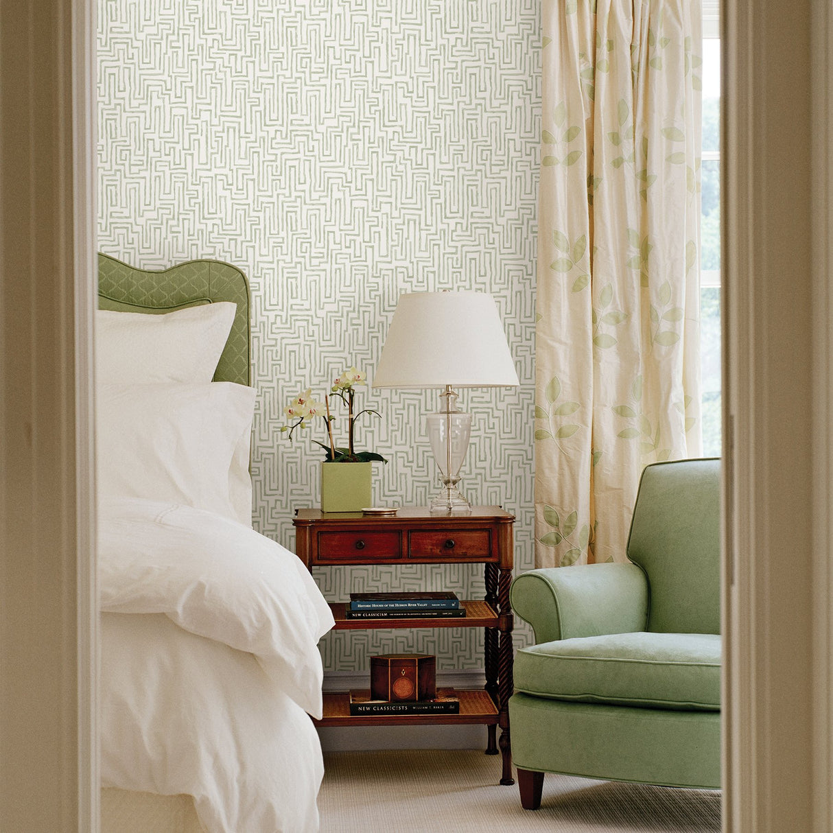 Ramble Sage Geometric Wallpaper with Modern Watercolor Maze Pattern - A-Street Prints 2861-25702