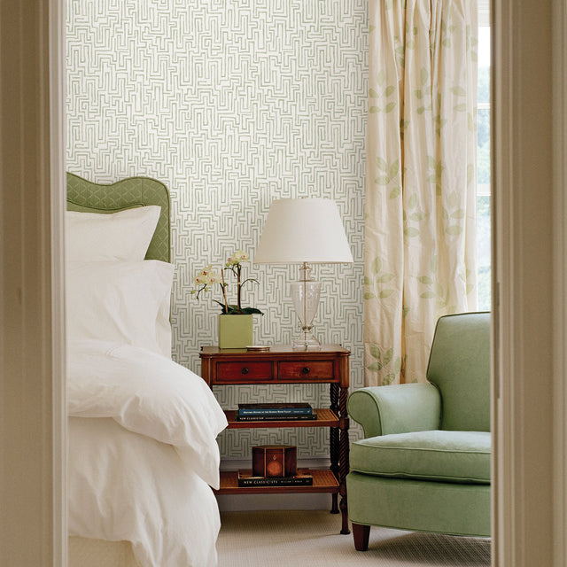 Ramble Sage Geometric Wallpaper with Modern Watercolor Maze Pattern - A-Street Prints 2861-25702