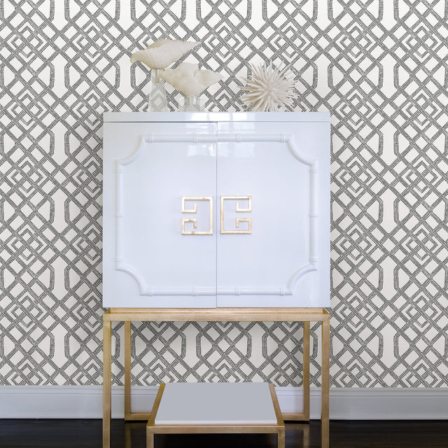 Traverse Black Trellis Wallpaper with Graphic Lattice Pattern, Transitional Style - A-Street Prints 2861-25706