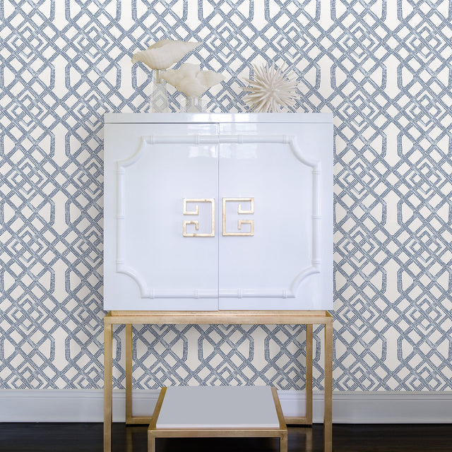 Traverse Blue Trellis Wallpaper with Dotted Lattice Pattern - A-Street Prints 2861-25708