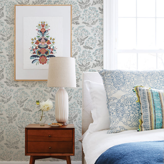 Floret Blue Floral Wallpaper with Scandinavian Botanical Flowers Pattern - A-Street Prints 2861-25714