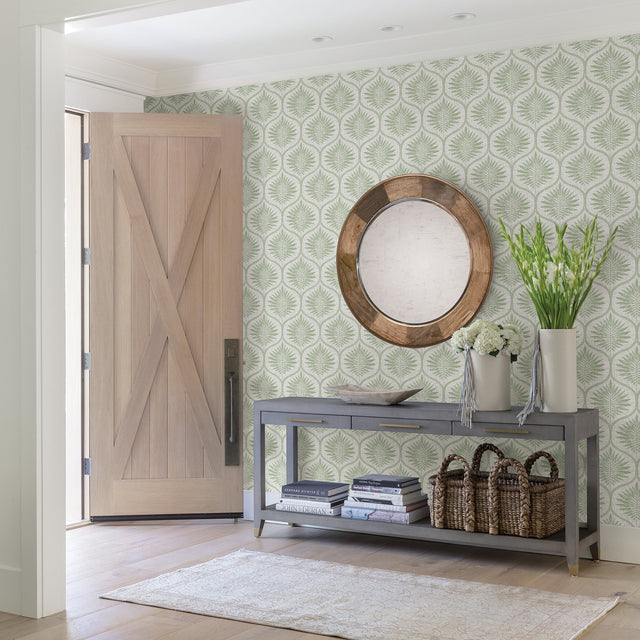 Laurel Light Green Ogee Wallpaper with Botanical Ogee Motif, Scandinavian Style - A-Street Prints 2861-25719