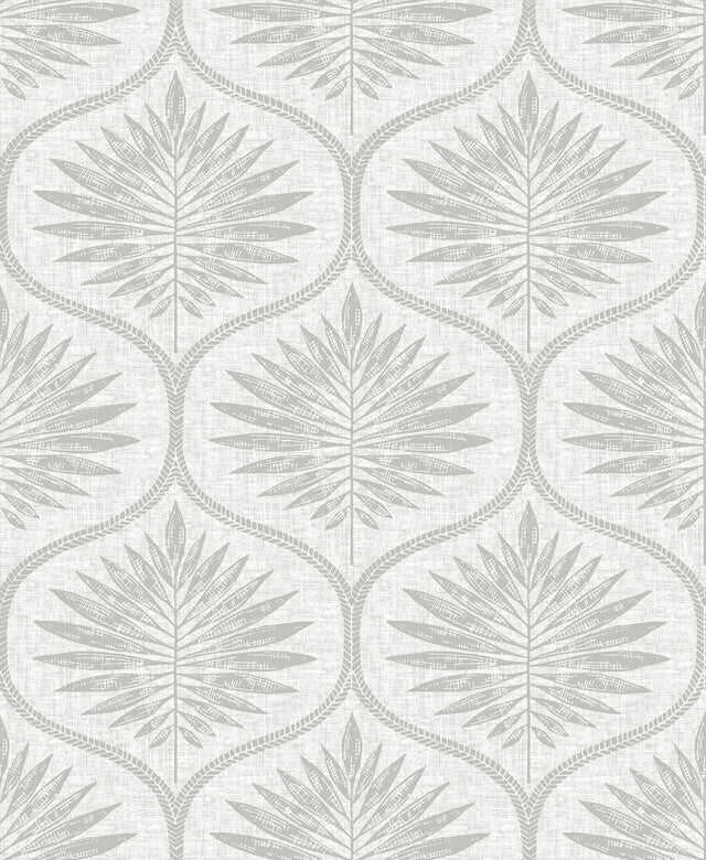 Laurel Light Grey Ogee Wallpaper with Scandinavian Botanical Motif - A-Street Prints 2861-25720