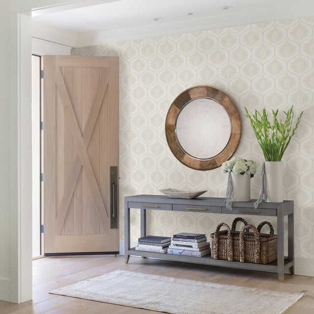 Laurel Bone Ogee Wallpaper with Scandinavian Botanical Motif - A-Street Prints 2861-25722