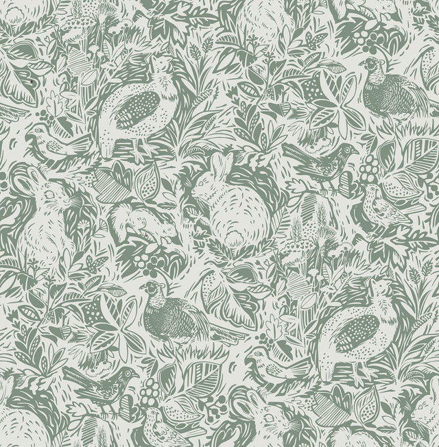 Revival Dark Green Fauna Wallpaper with Eclectic Animals Pattern - A-Street Prints 2861-25724