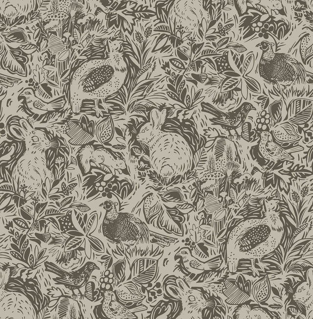 Revival Brown Fauna Wallpaper