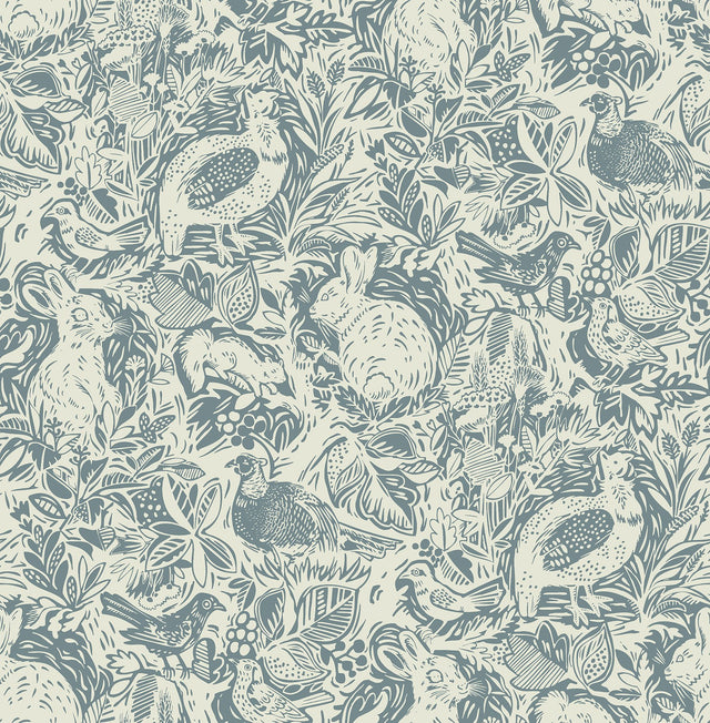 Revival Blue Fauna Wallpaper